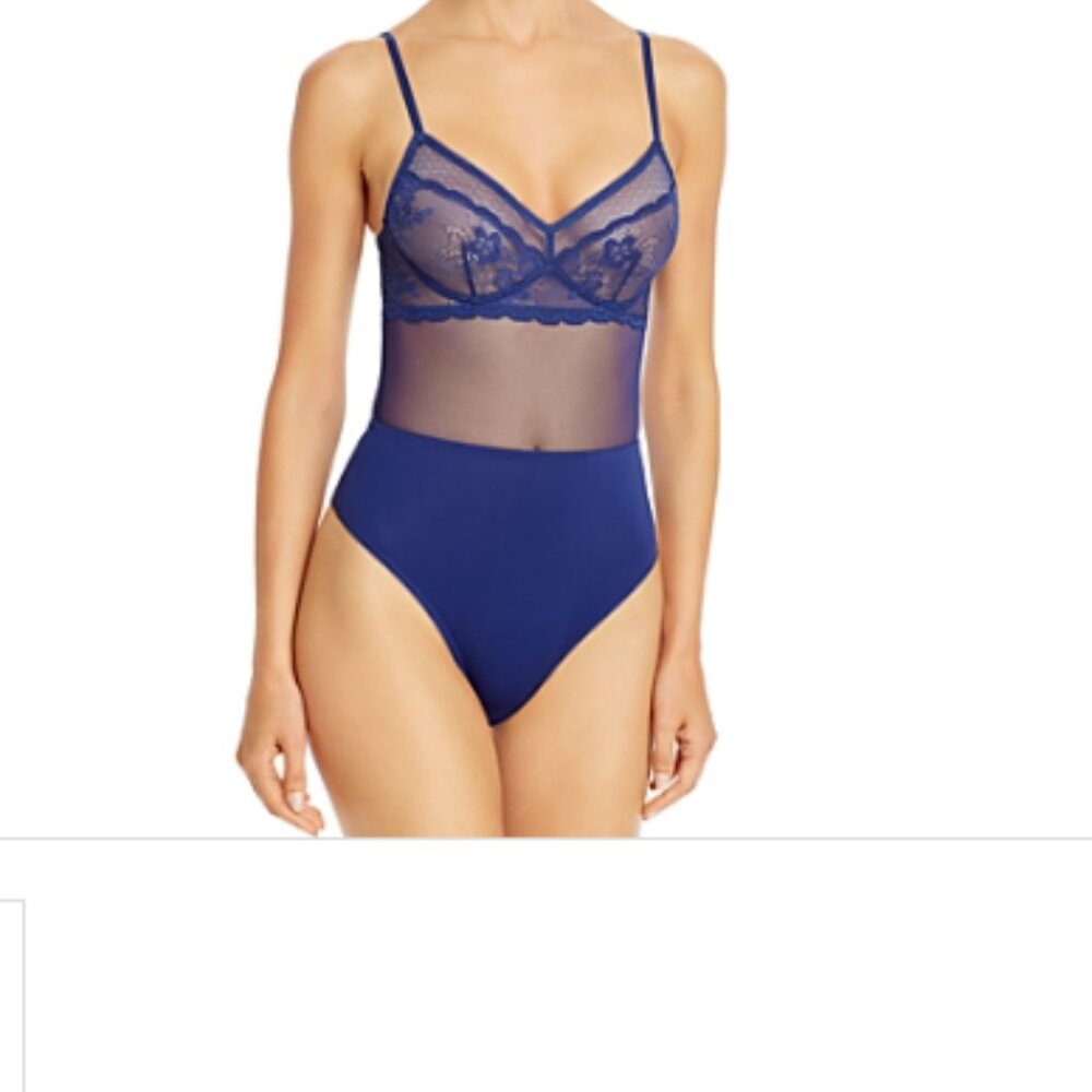 Jason Wu Estate Blue Mesh & Lace Sexy Feminine Flirty‎ Bodysuit Sz. L